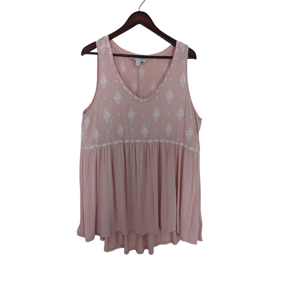 Torrid Super‎ Soft Knits Pink Embroidered Babydoll Tank Top V-Neck Size 3 Plus